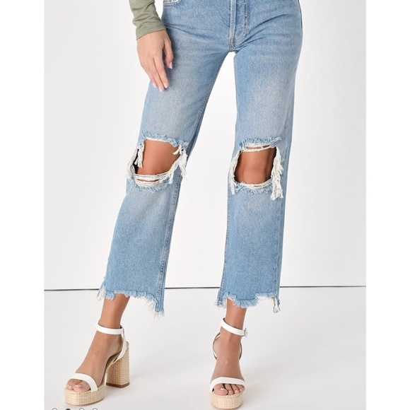 Free People Maggie Mid Rise Straight Leg Jeans Light Stone Wash - Picture 2 of 14